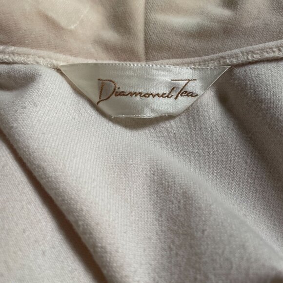 Diamond Tea Robe Ivory Midi Velour Retro Glam Regency Vintage Wrap Tie Waist - Picture 11 of 13